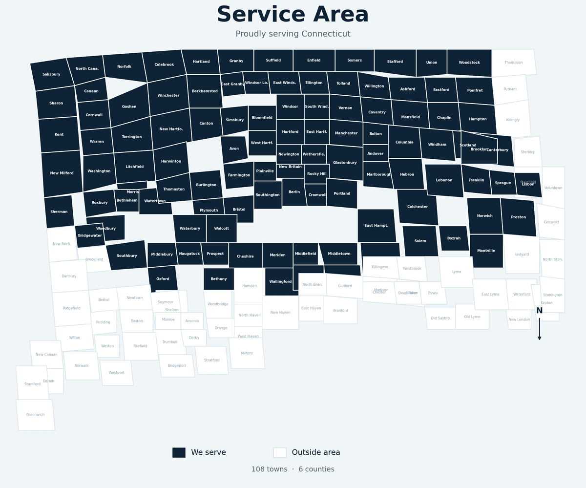 Angell Home Inspection service area — Connecticut